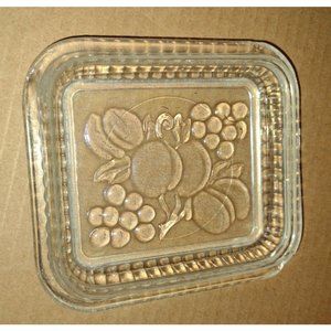 Replacement Lid Federal Glass Refrigerator Dish Clear Embossed Fruit 4 3/8" x 5"